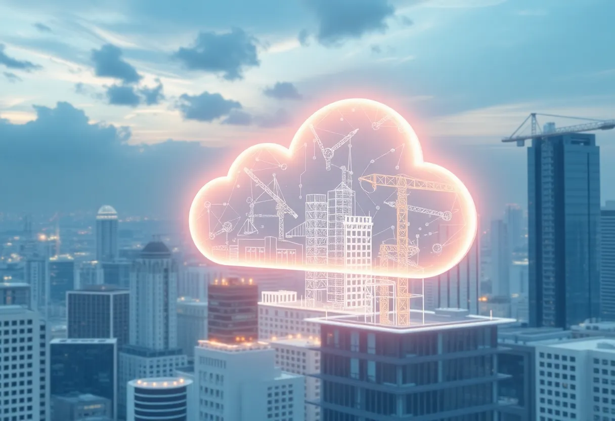 Illustration of Autodesk software innovations in construction.