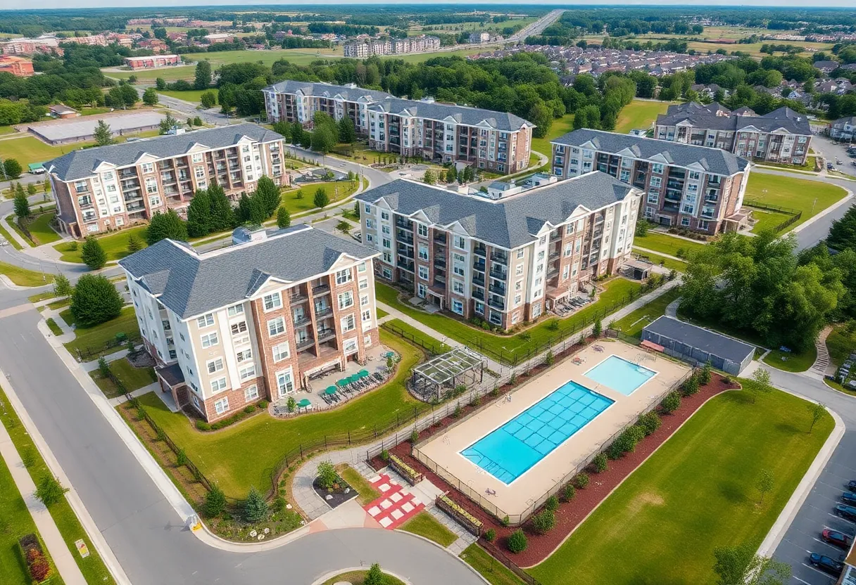 A visual representation of the luxury apartments and amenities at Camelot on Main in Sayreville.