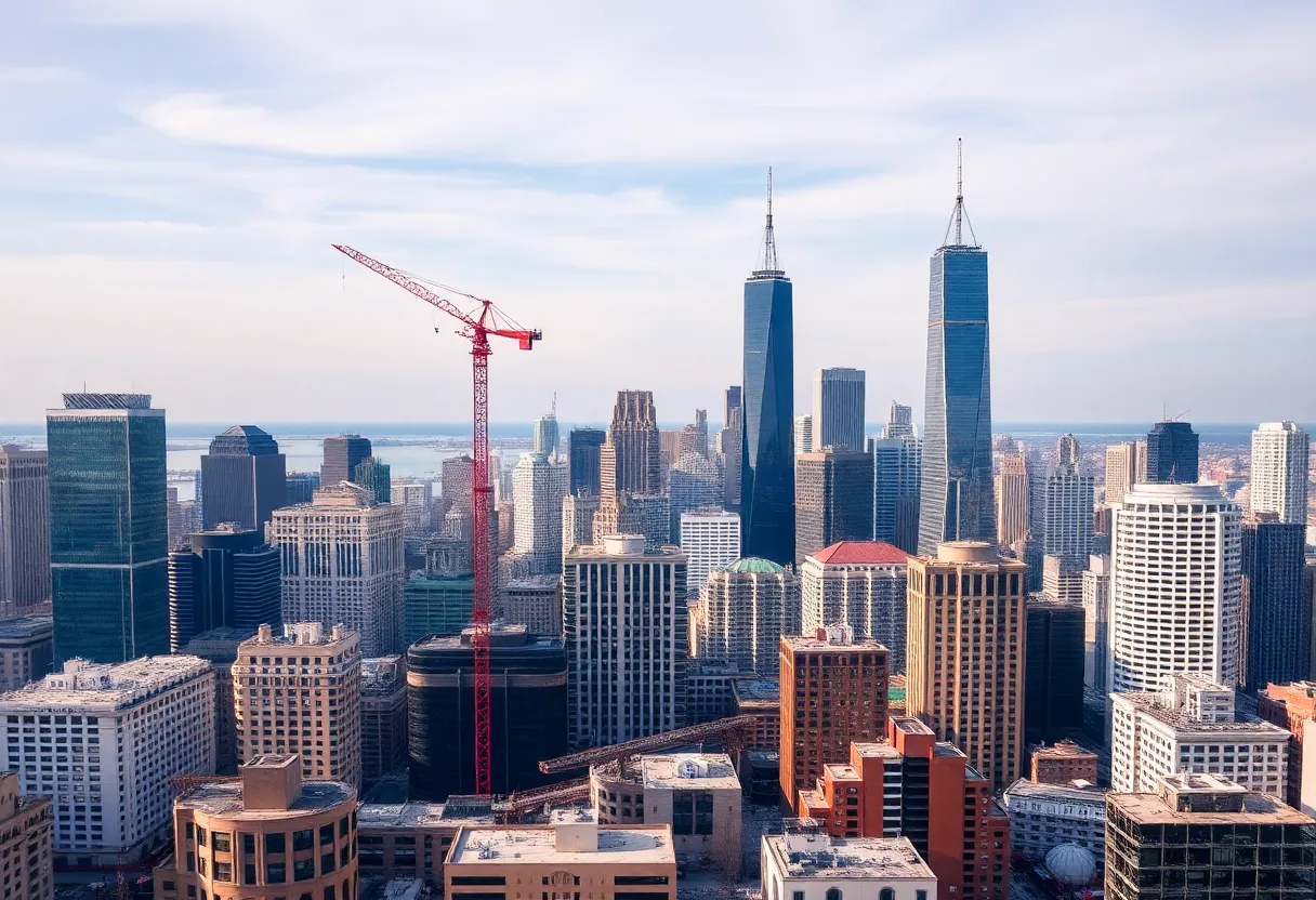 Chicago commercial real estate skyline with construction