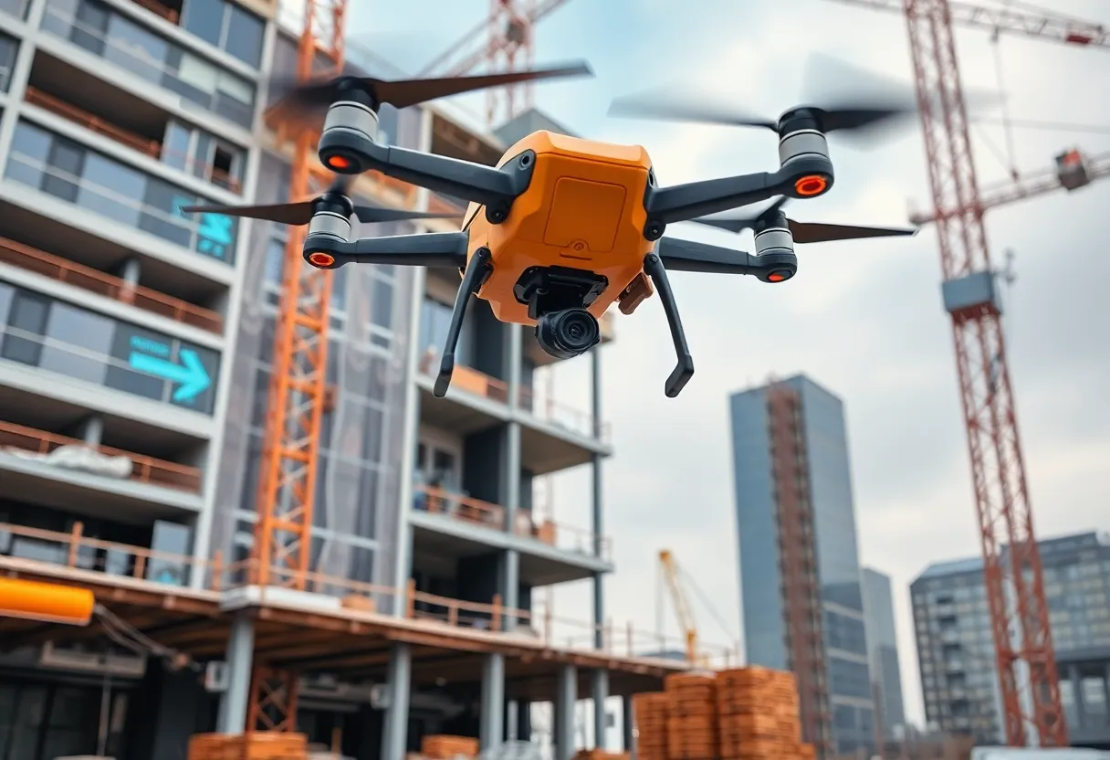 A modern construction site with advanced technology and equipment