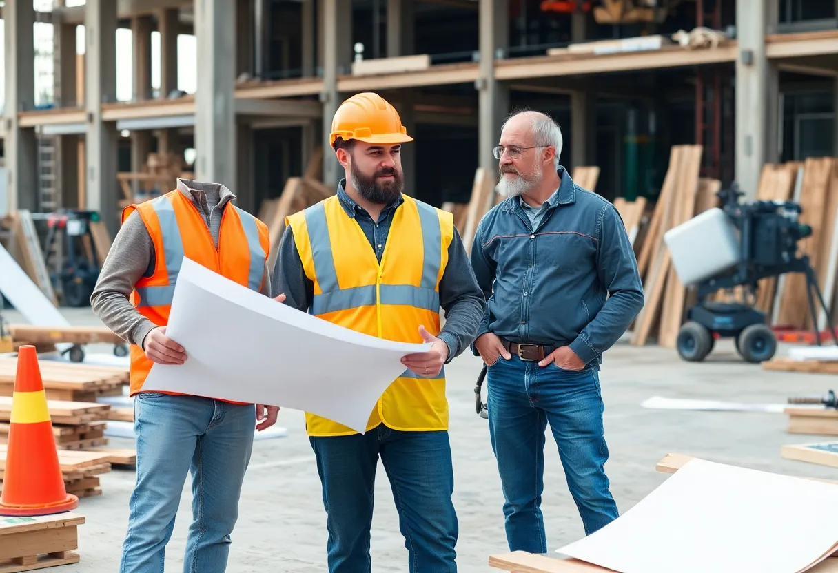 Contractors at a construction site discussing tax opportunities under OBBBA