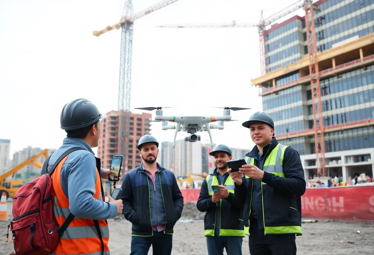 Students piloting drones at the Red Line Extension construction site