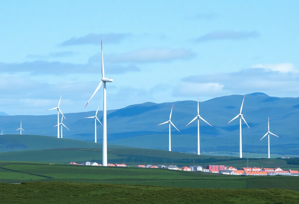 Construction site of Golticlay onshore wind farm with wind turbines in Caithness, Scotland.