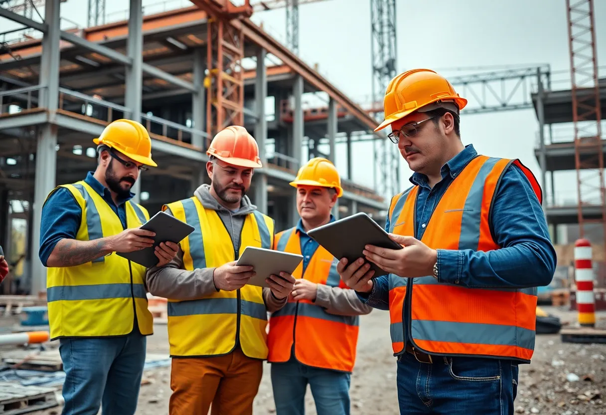 Construction site using advanced software solutions