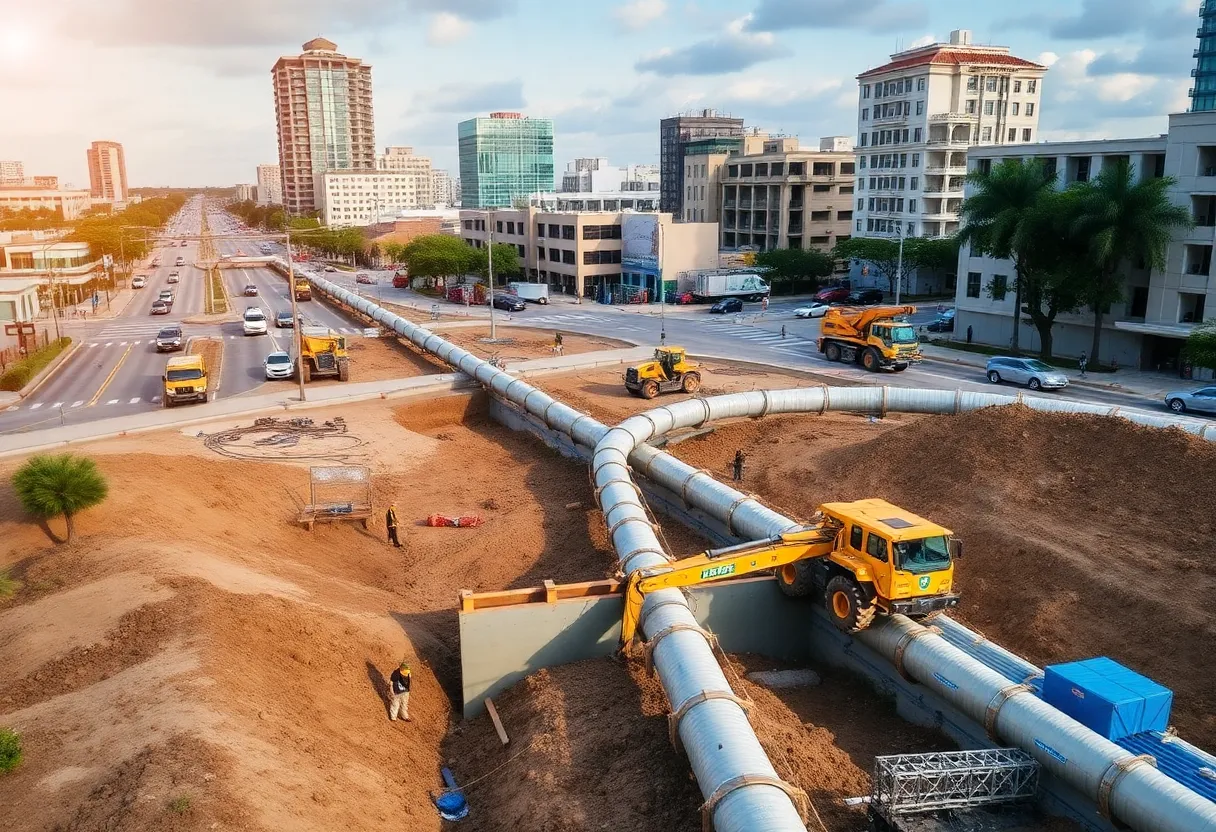 A construction site for water infrastructure upgrades in Laredo