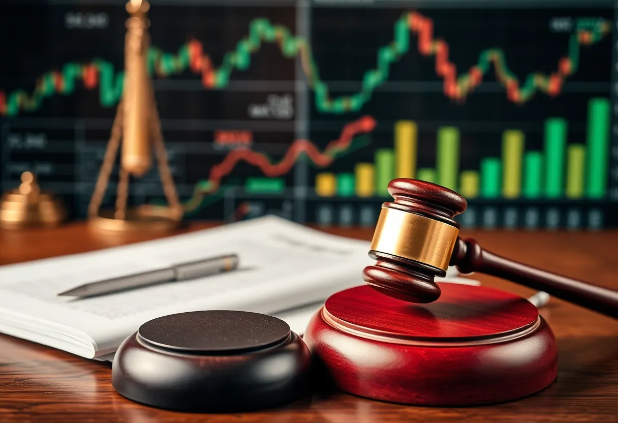 Courtroom scene representing legal action against First Liberty Building & Loan