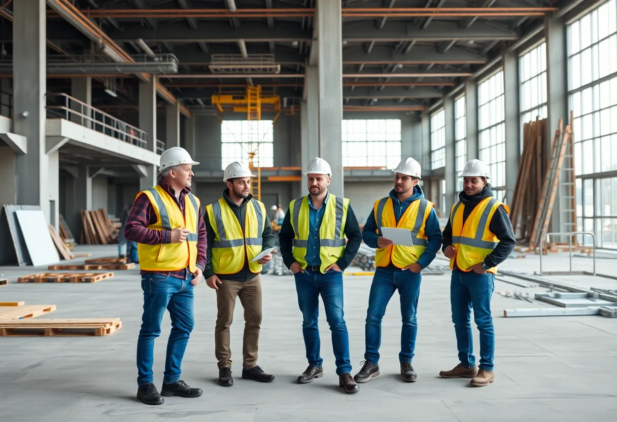 Construction team engaging in project management activities