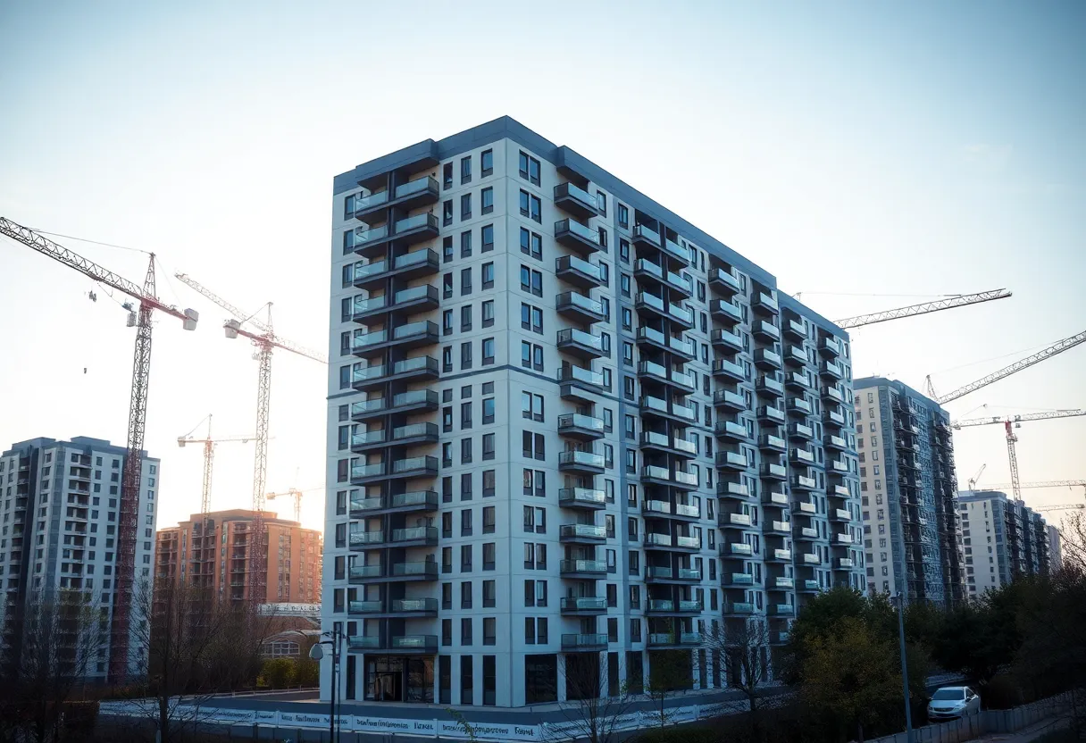 Modern multifamily residential building under construction