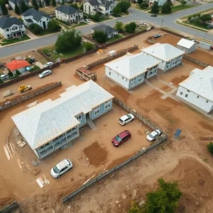Construction site of single-family homes showing decline