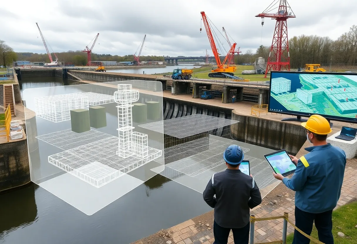 3D BIM overlay of lock gates and remediation site at a river lock in Buffalo