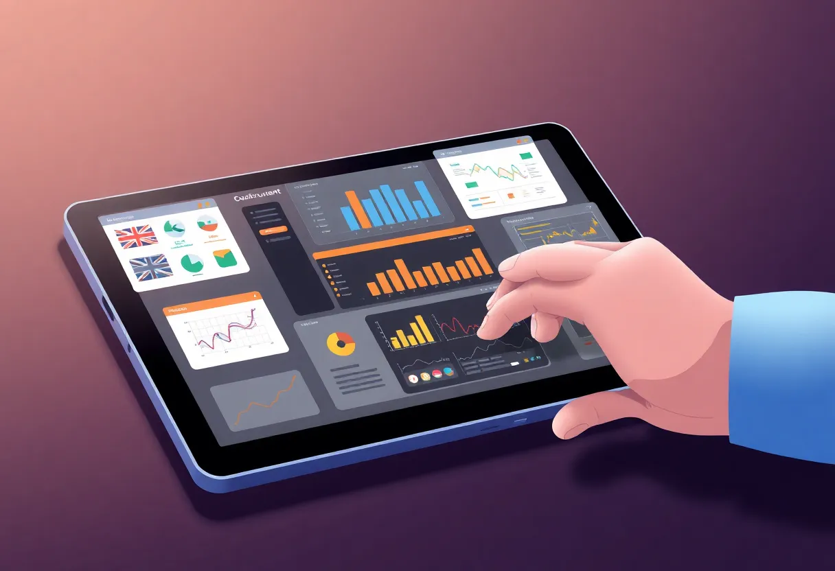 Digital tablet displaying construction management software interfaces