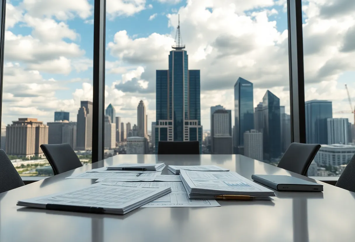 Lane Gorman Trubitt office with construction accounting documents.