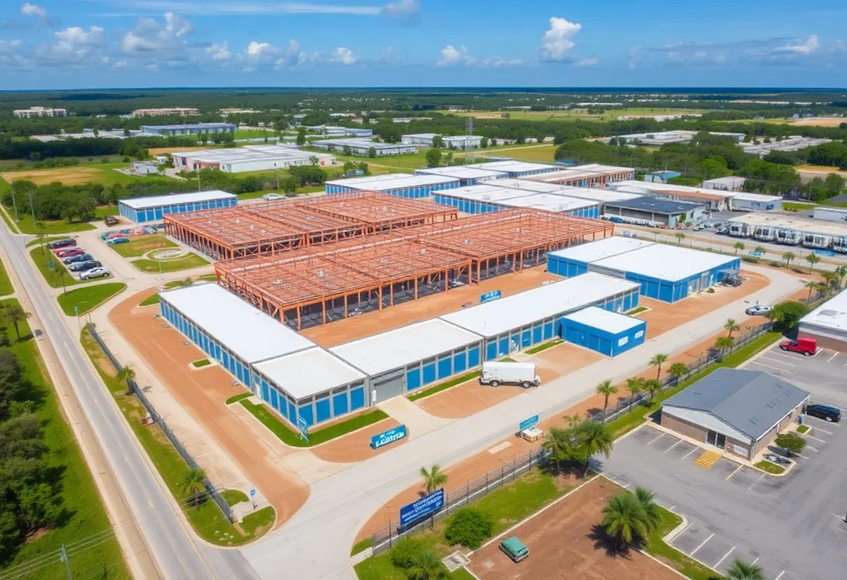 Aerial view of a self-storage facility under construction in Southwest Florida