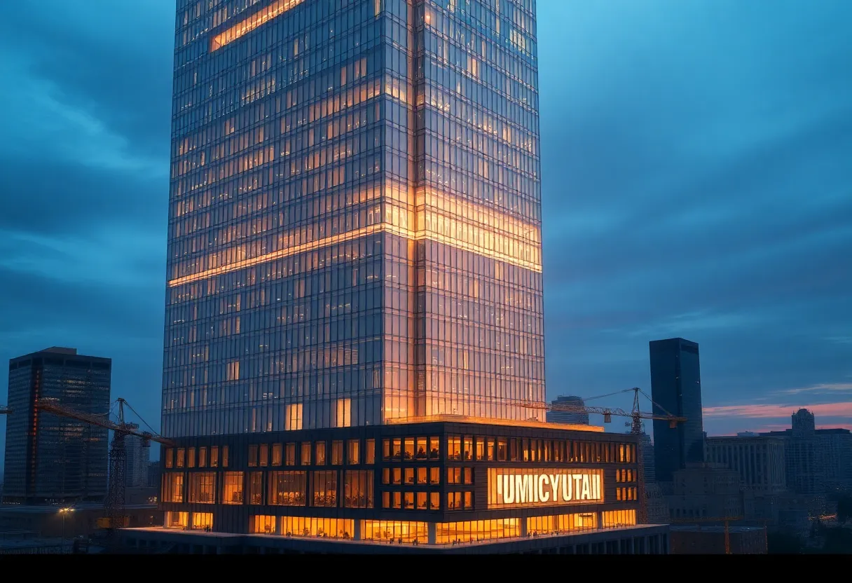 Rendering of the planned 60-story Paramount tower with faceted glass façade and crown at 1010 Church St., Nashville