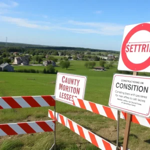 Construction site in Pulaski County with moratorium signs