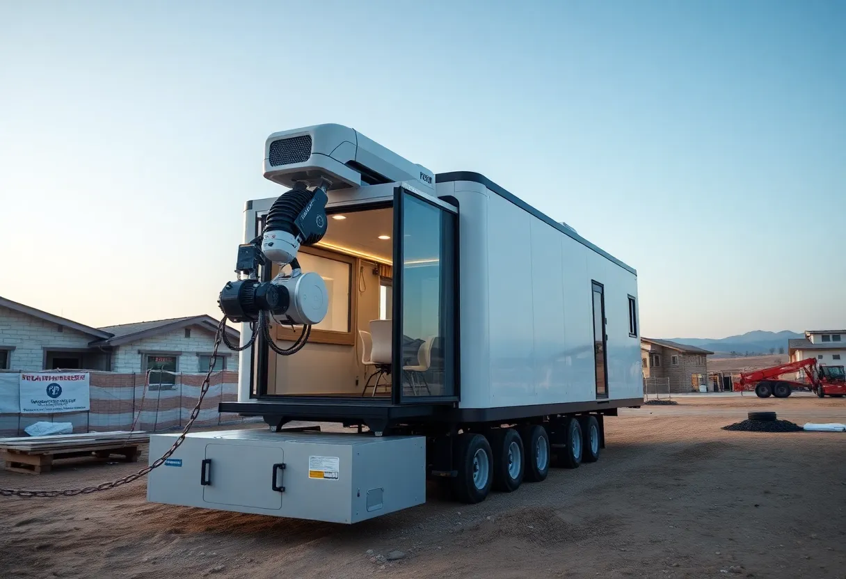 Mobile robotic microfactory constructing sustainable homes