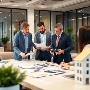 Professional team discussing tax strategies in an office setting.