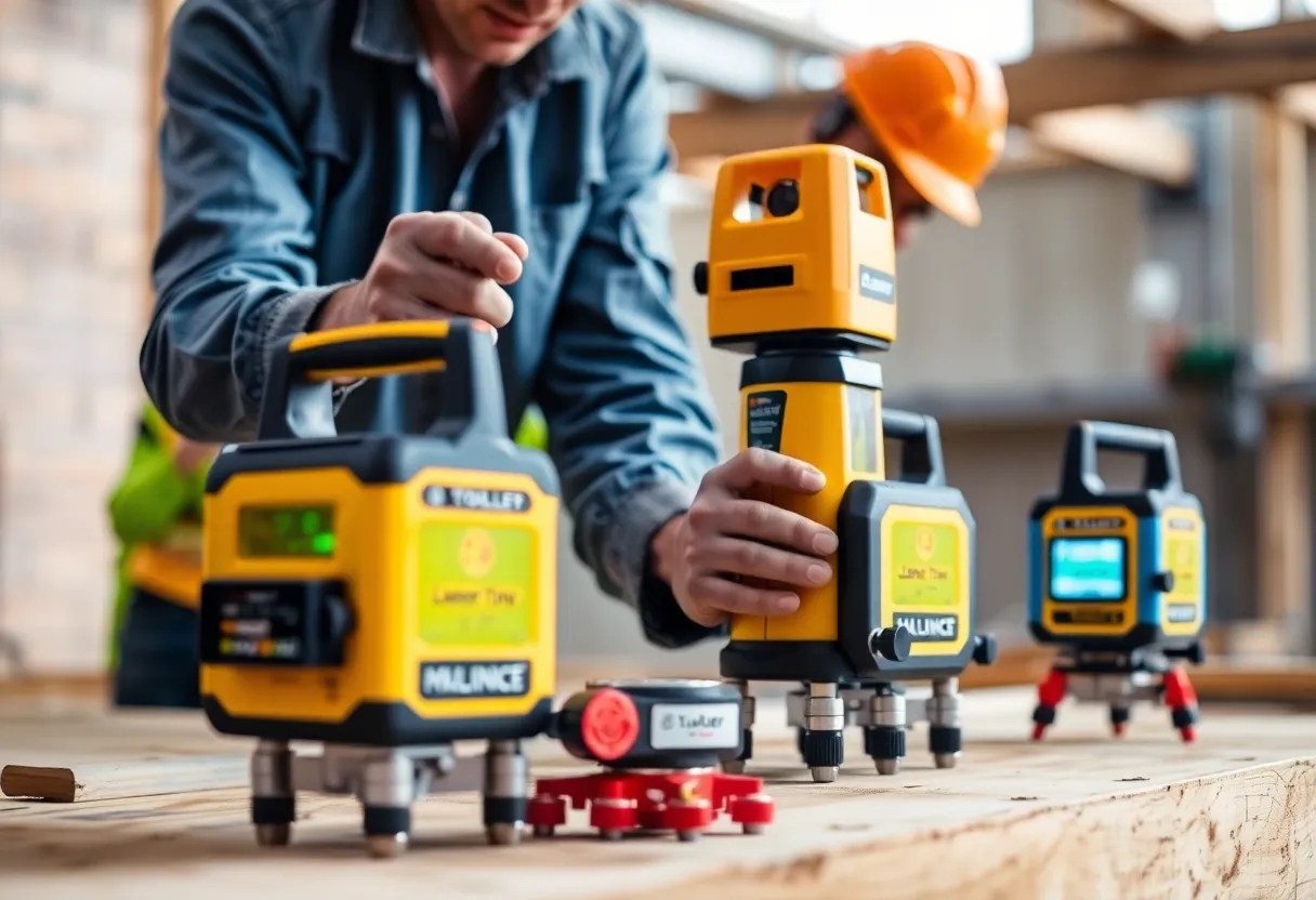 Various laser levels used in construction projects