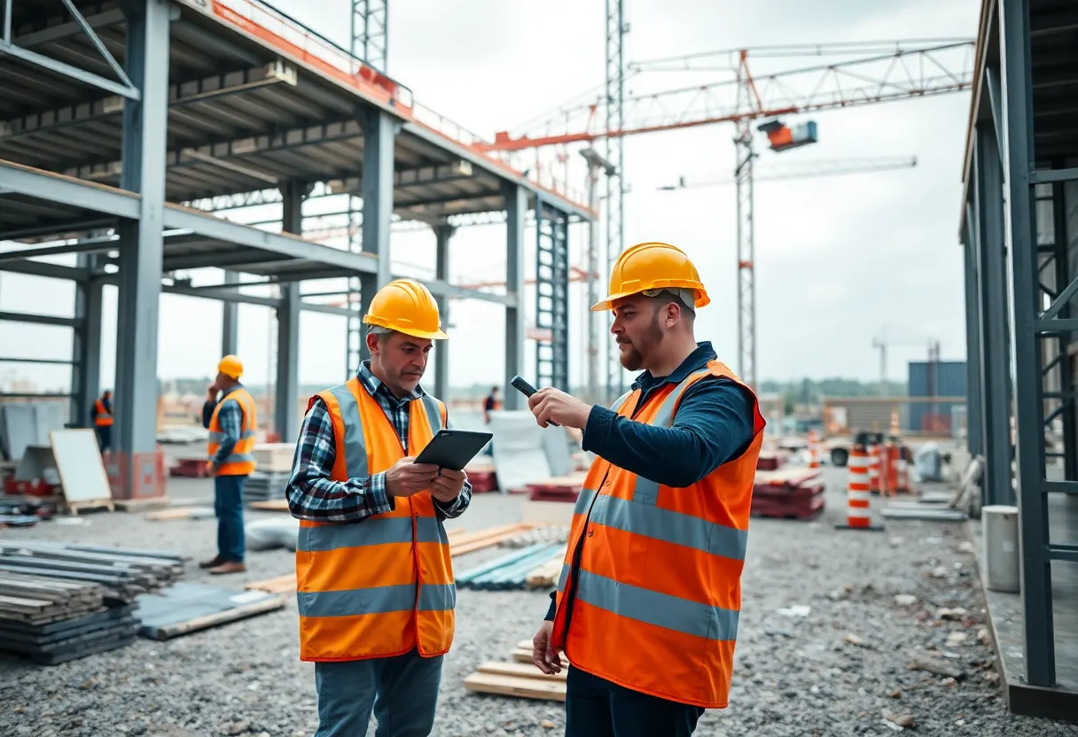 Construction site with modern job management technology