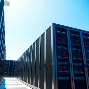 A high-tech data center filled with servers and advanced technology.