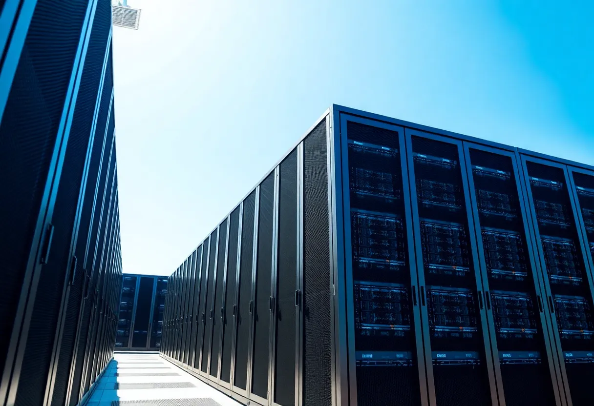 A high-tech data center filled with servers and advanced technology.