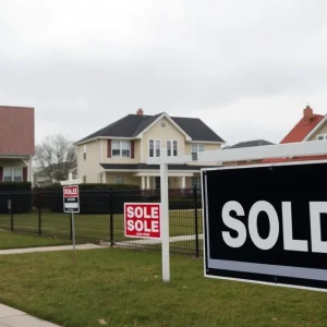 Image depicting a declined housing market with empty houses and sold signs
