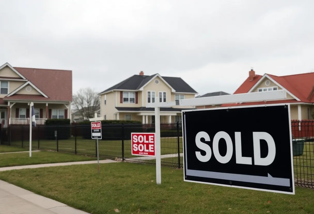 Image depicting a declined housing market with empty houses and sold signs
