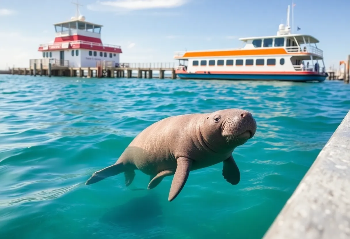 West Indian manatee swimming near Port Aransas ferry landing