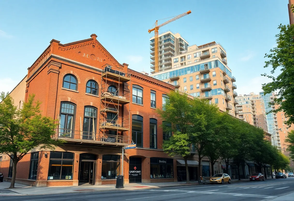 Renovation of historic brick building and new mixed-income apartment building with rooftop solar in an urban Milwaukee neighborhood