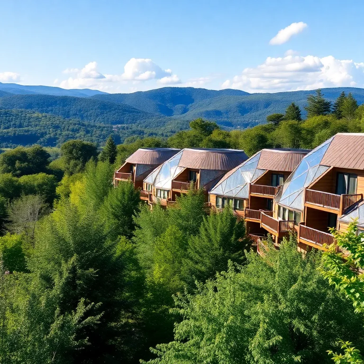 Mountain-view condos designed for eco-tourists in Asheville.
