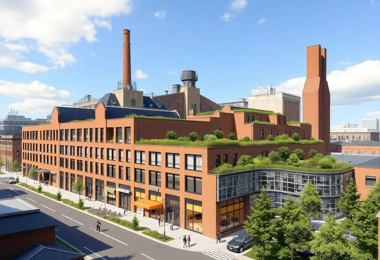 Rendering of Birmingham's mixed-use development featuring shops and apartments.