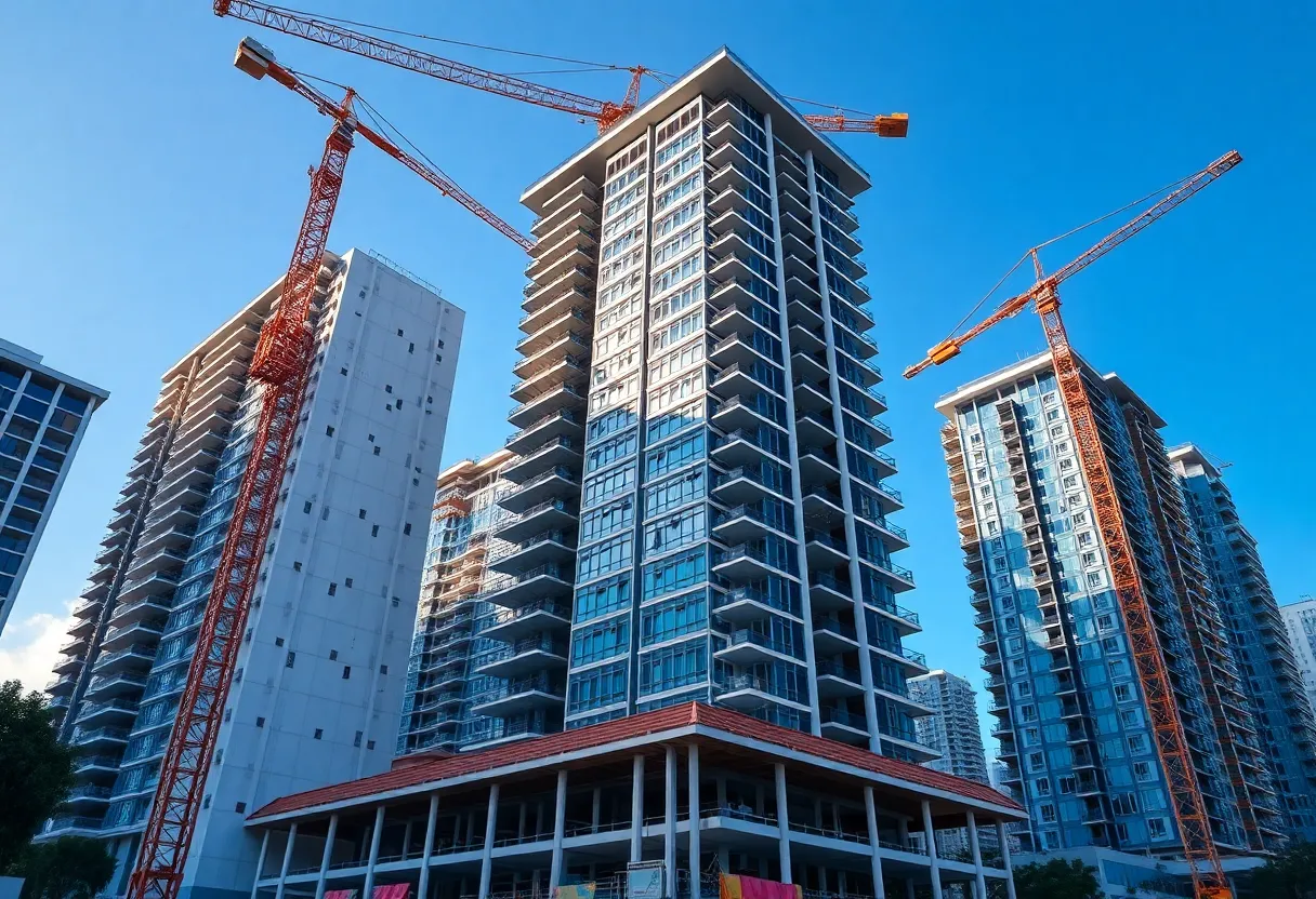 Modern construction site in Miami with cranes