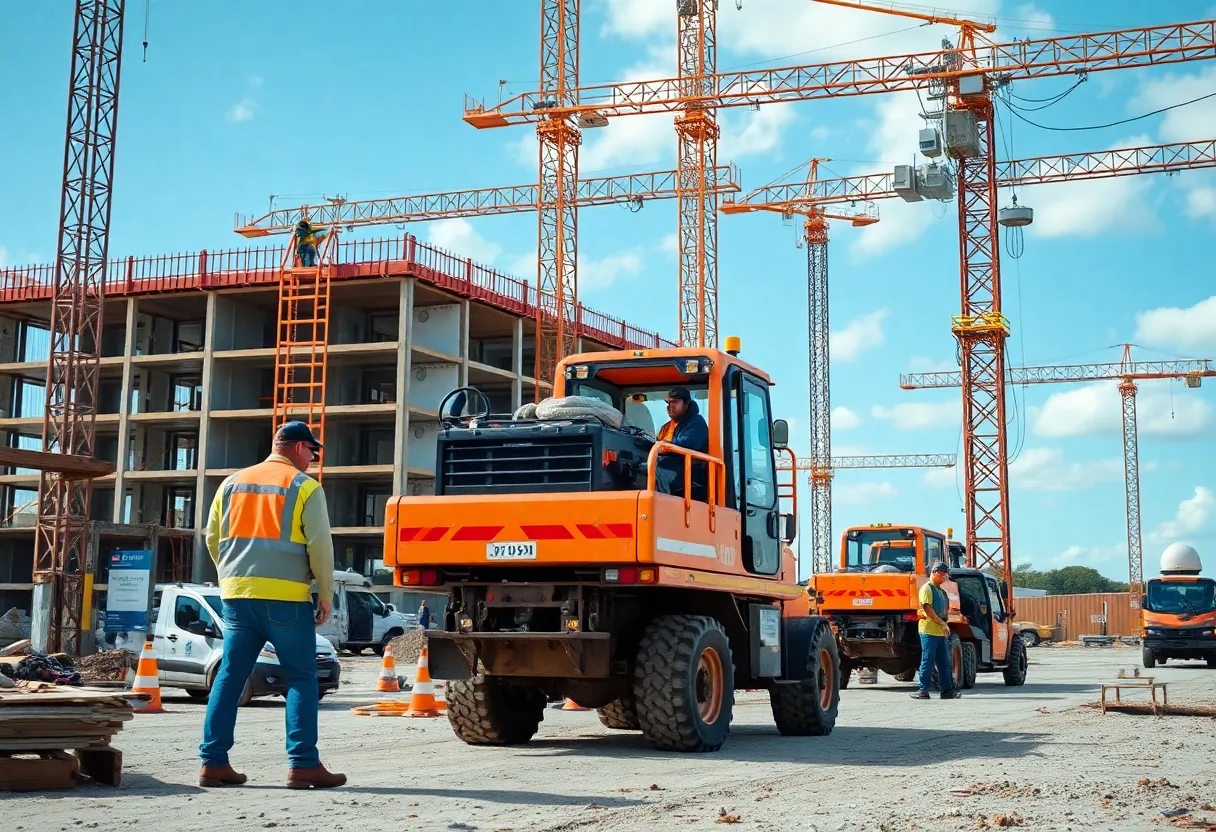 Active construction site in Florida with workers and machinery