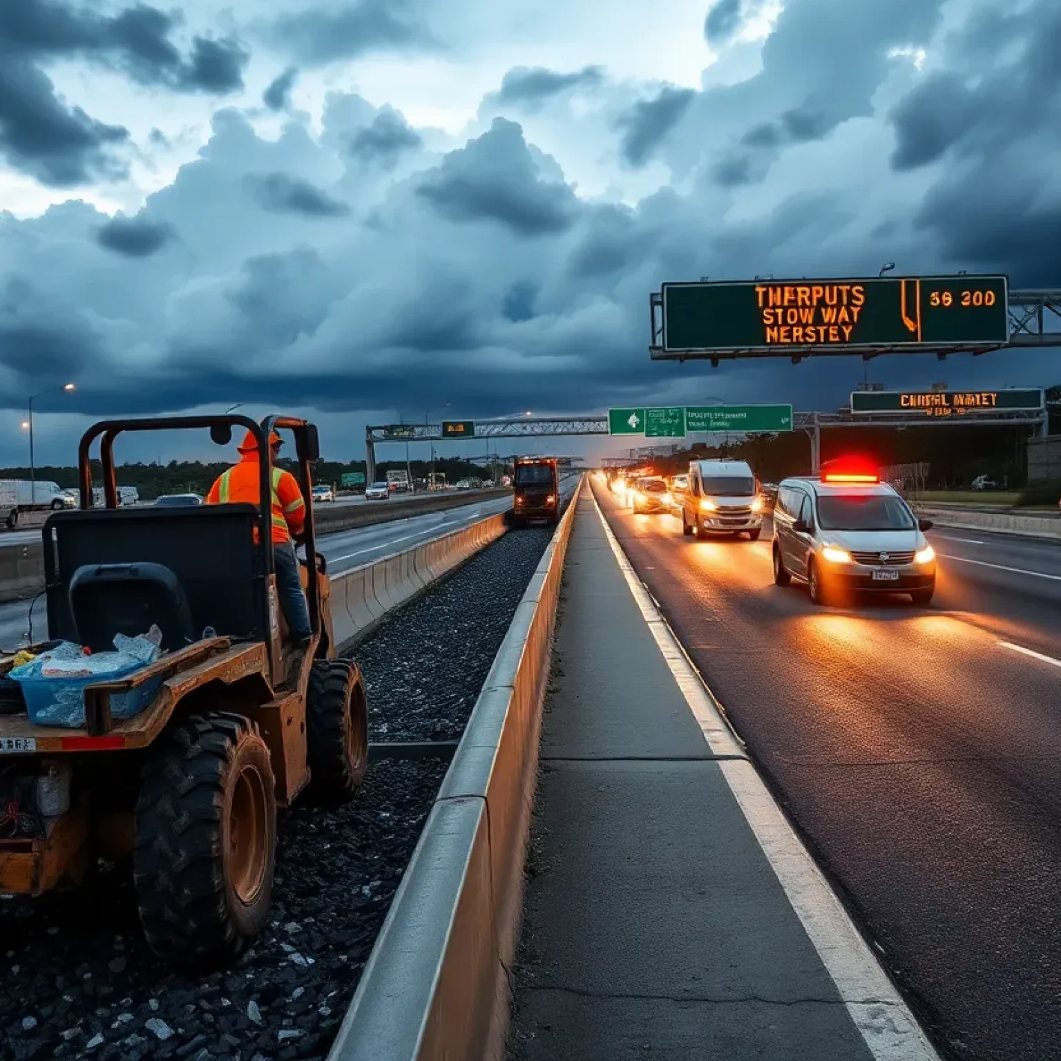Construction workers on the Tampa highway resurfacing project