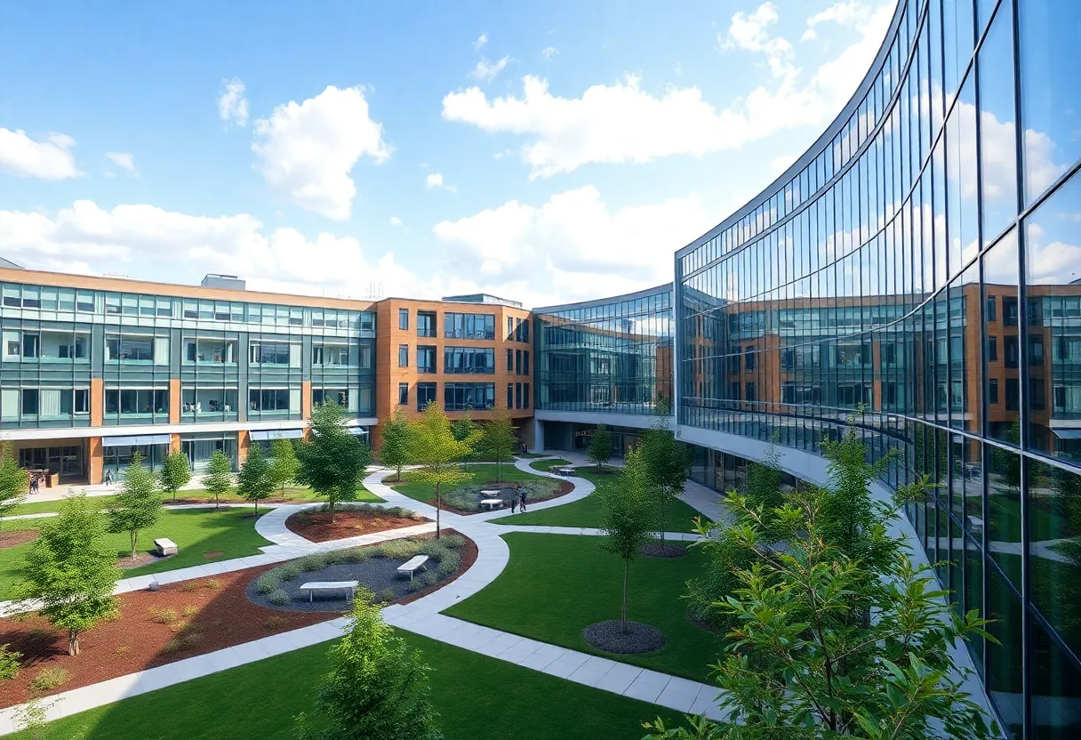 Renovated university campus with advanced classrooms and green spaces