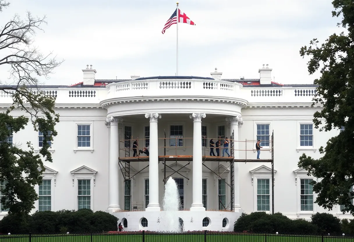 Construction workers repairing the White House ballroom